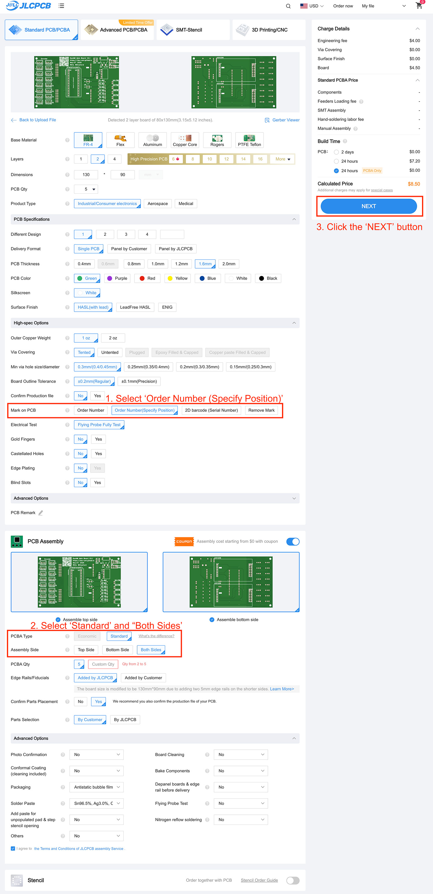 PCB Manufacture Settings